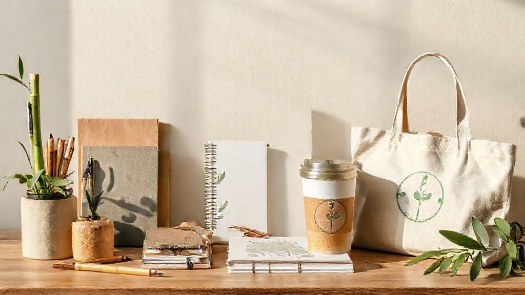 Sürdürülebilir promosyon ürünleri olan bambu kalem ve geri dönüştürülmüş defter